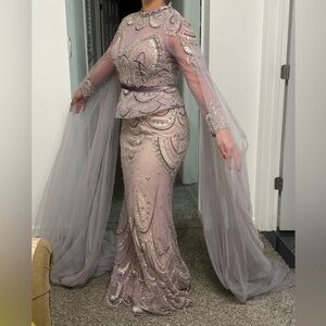 Elegant Lavender Beaded Gown with Cape